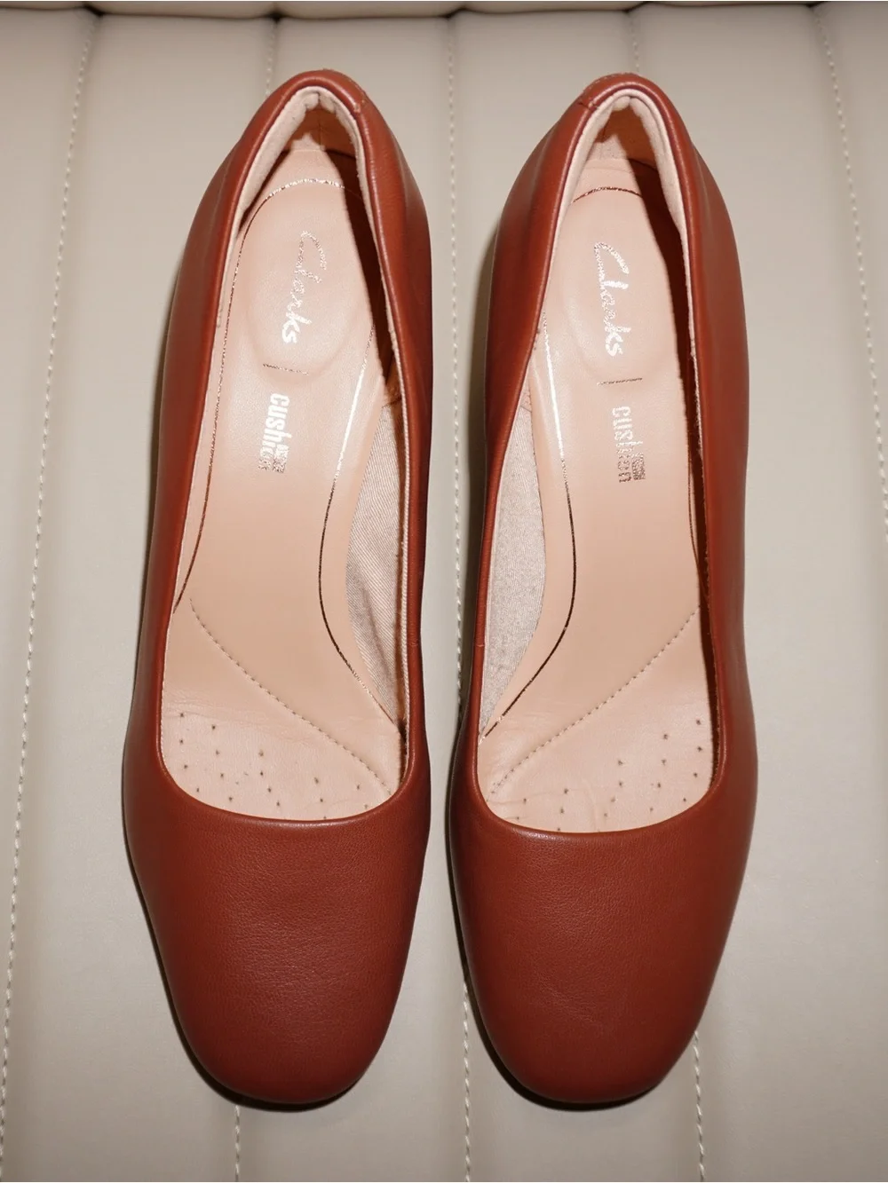 Clarks Plus Cushion Leather Block Heel Pumps Womens 6.5 Comfort - Brown